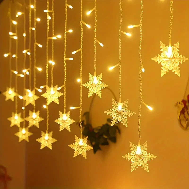 LED Snowflake Curtain String Lights