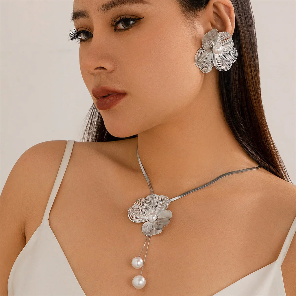 Flower Petal  Pearl Jewelry Set