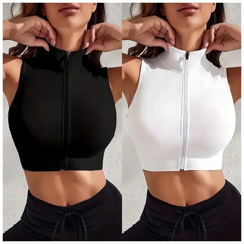 Women's 2-piece Set Yoga Zipper  Fitness Vest