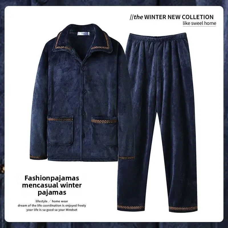 Men's Coral long sleeve Fleece Pajamas