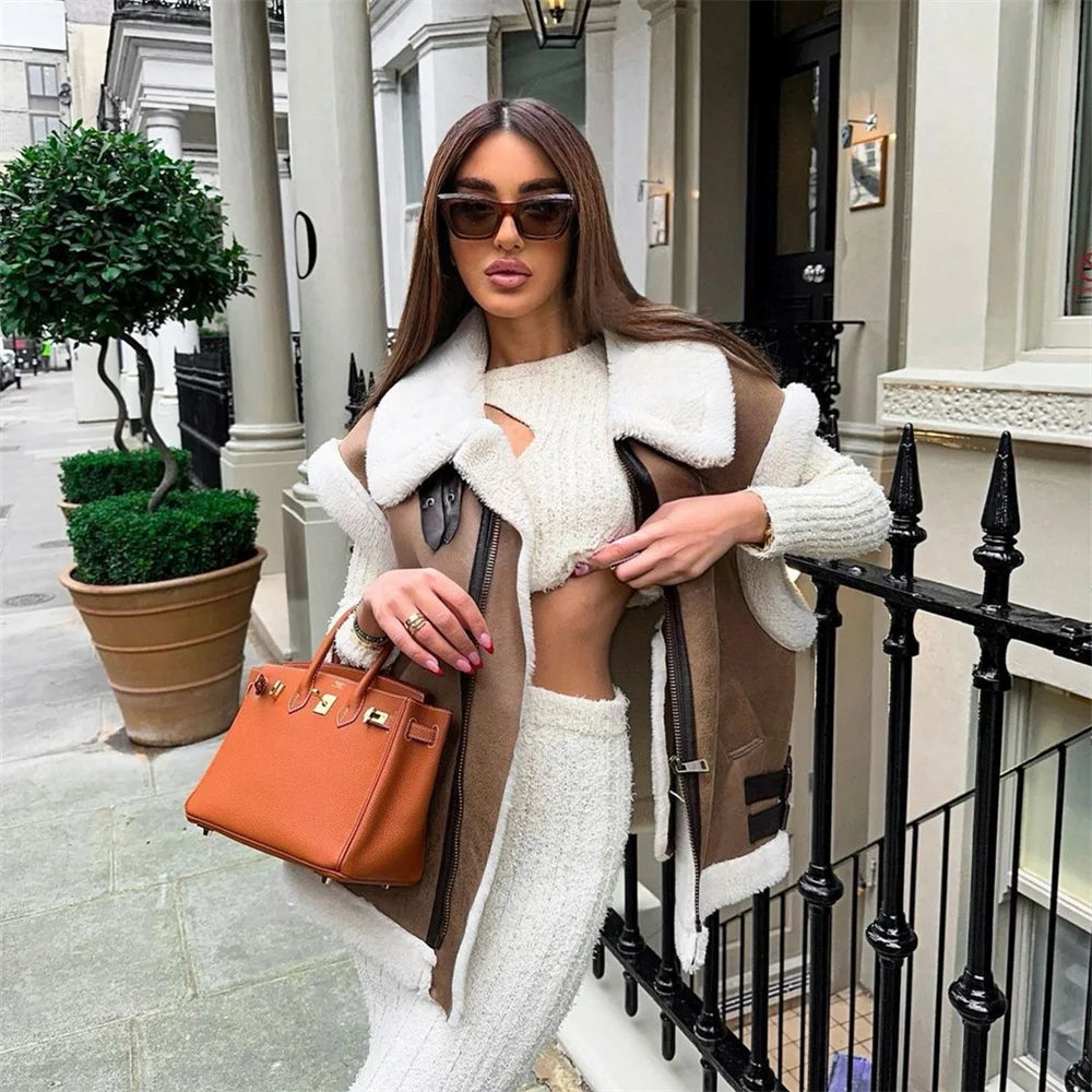 Vest Polo Neck Zipper Casual