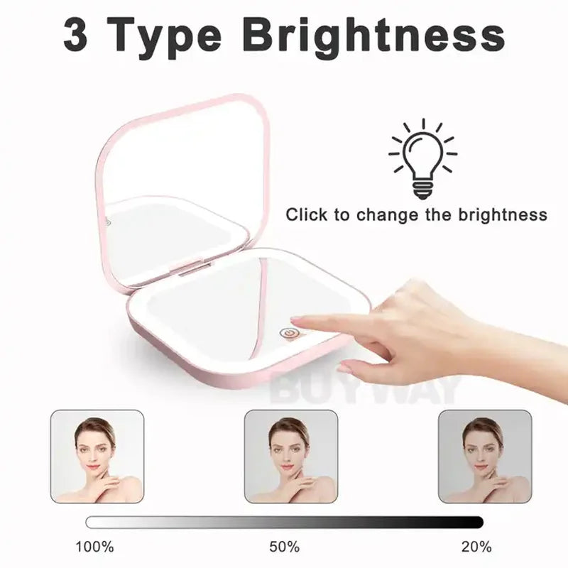 Portable Compact Mini Folding Cosmetic Mirror with Lights
