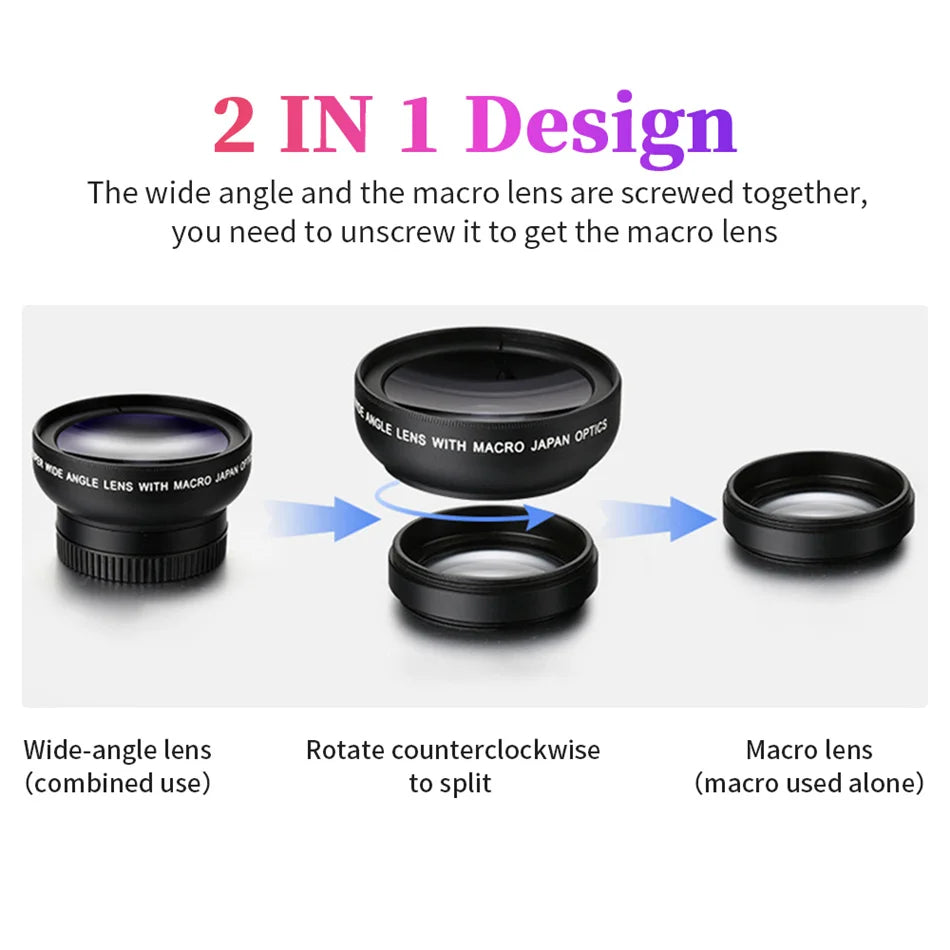 2 IN 1 Lens Universal Clip Mobile Phone Lens Super Wide-Angle Macro HD