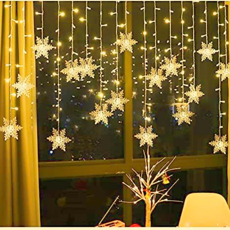 LED Snowflake Curtain String Lights
