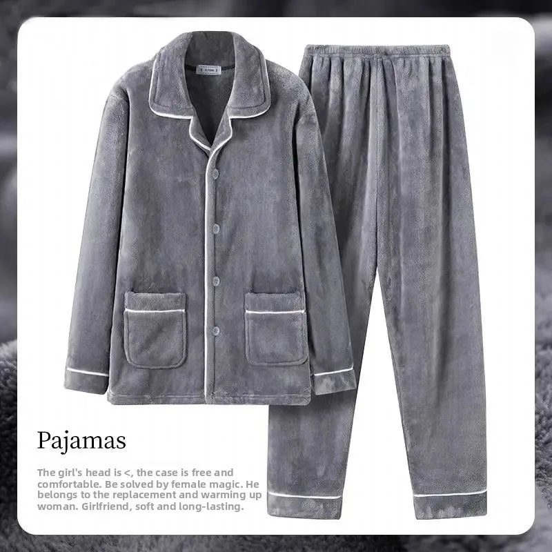 Men's Coral long sleeve Fleece Pajamas