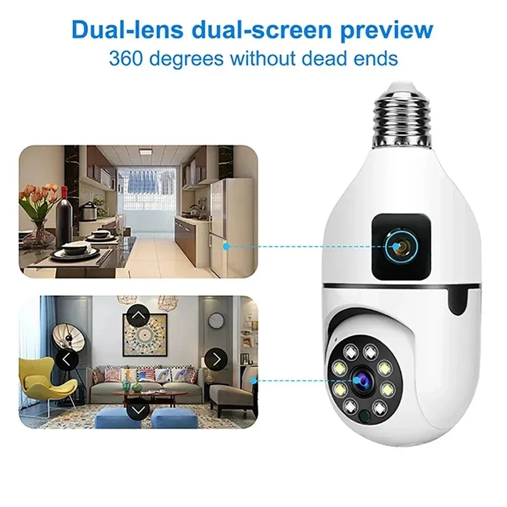 Bulb WIFI Camera 8X Zoom Dual Lens Human Tracking Wireless