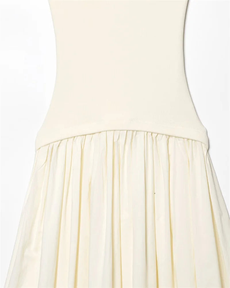 White Halterneck Panelled Sexy Dress