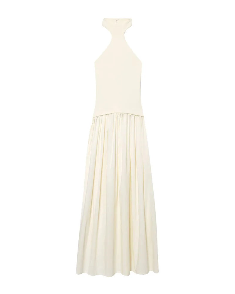 White Halterneck Panelled Sexy Dress