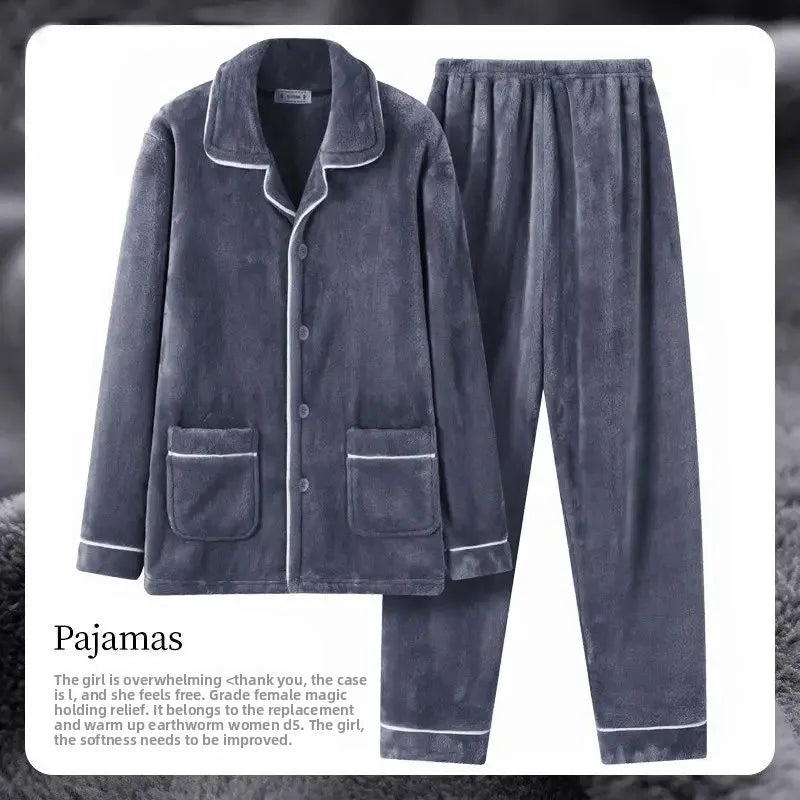 Men's Coral long sleeve Fleece Pajamas