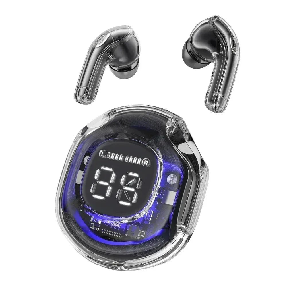 Transparent Bluetooth Earbuds Transparent with LED Digital Display