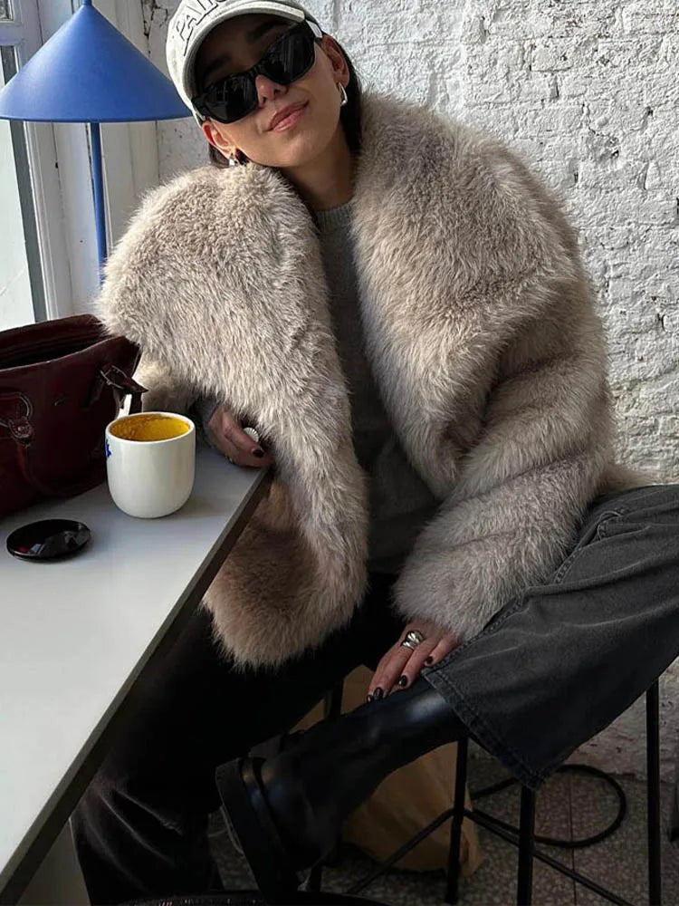 Cropped Faux Fur  Coat