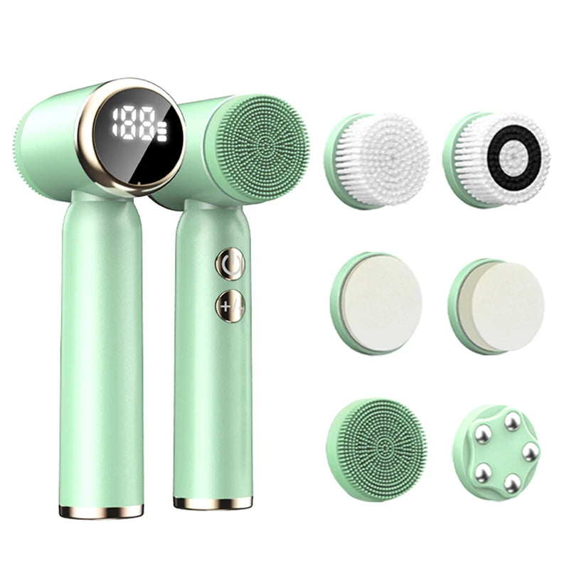 Portable 6-in-1 silicone electric Cleansing facial exfoliating brush
