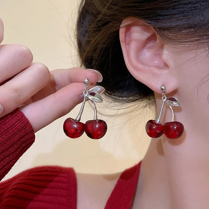 Elegant  Red Cherry Stud Earrings