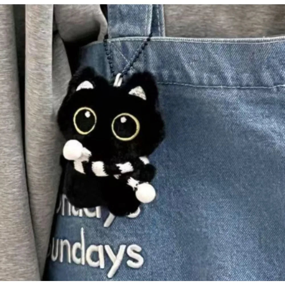 Cute Black Cat Plush Toy with Keychain