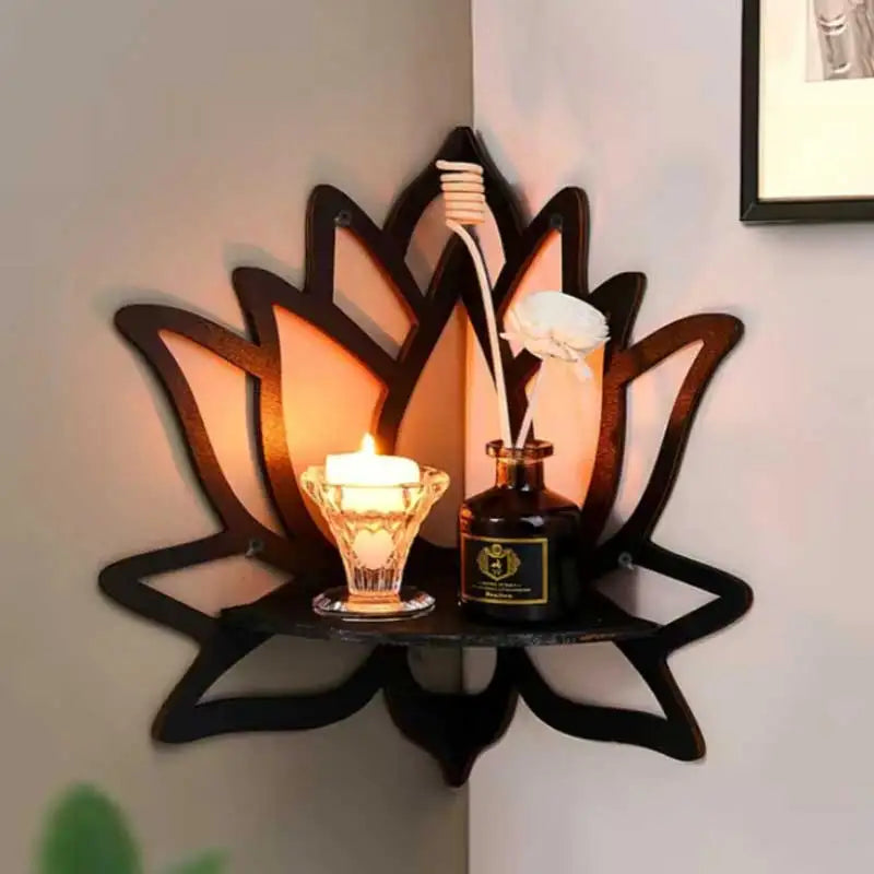 Wooden Lotus Corner Shelf Decorative Rack