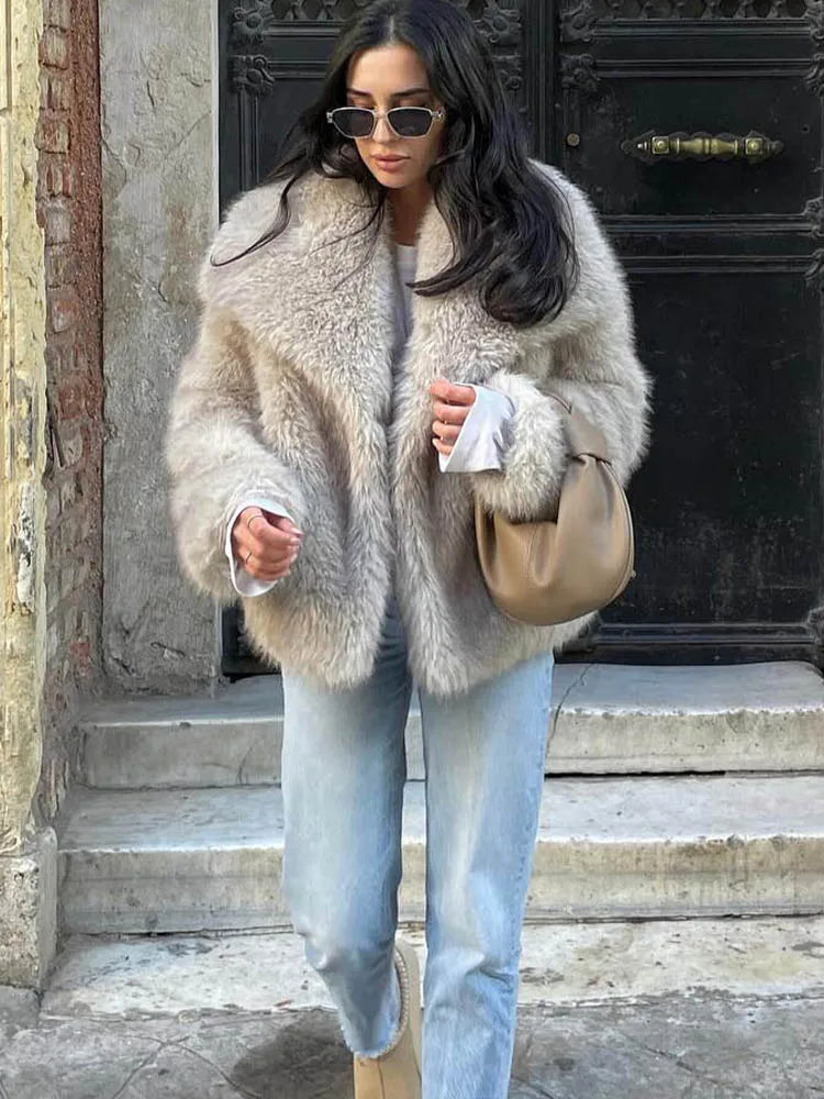 Cropped Faux Fur  Coat