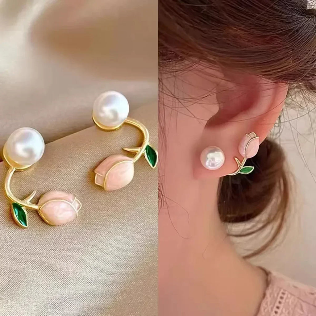Pearl Tulip Flower Earrings