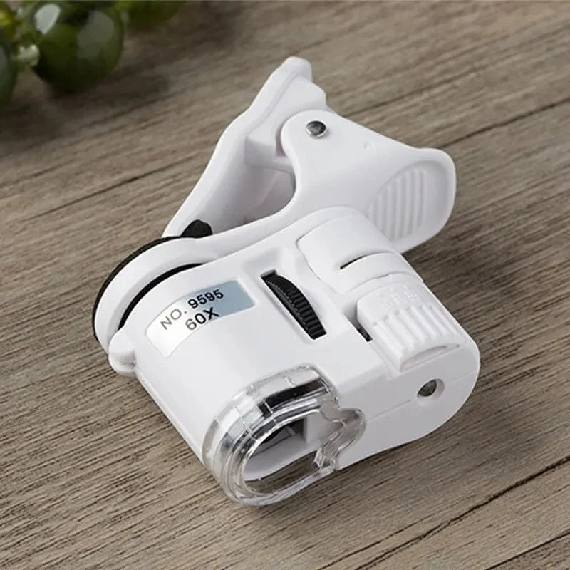 Clip On Microscope with LED UV Light Jewelry Magnifier for Cell Phone