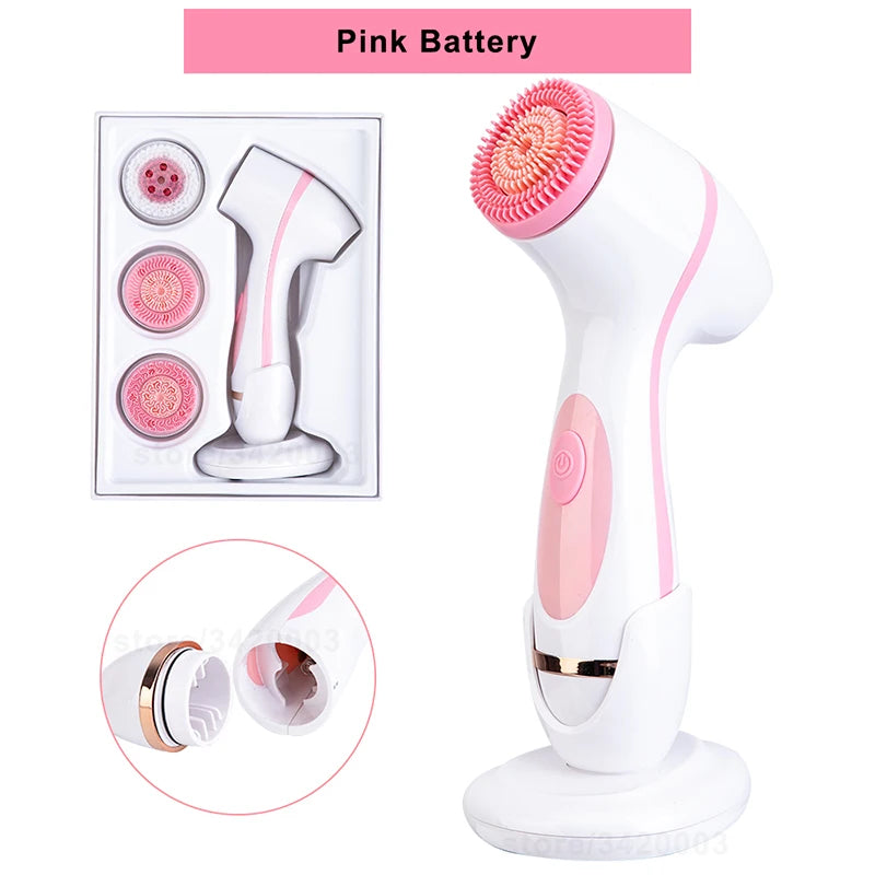 Portable 6-in-1 silicone electric Cleansing facial exfoliating brush