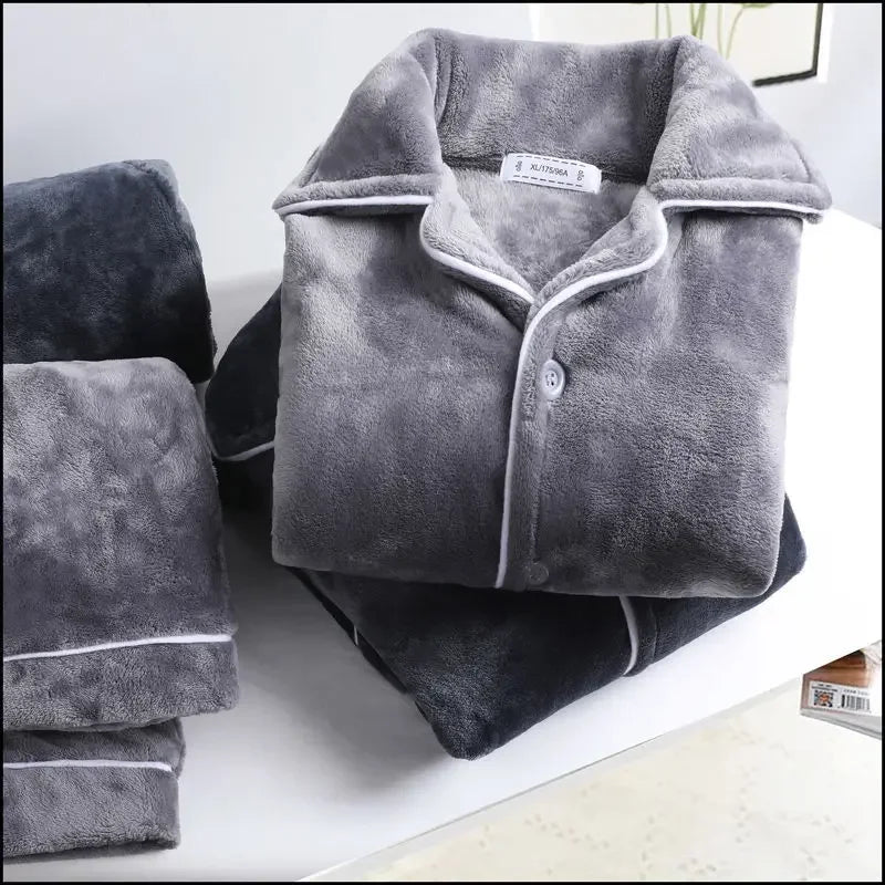 Men's Coral long sleeve Fleece Pajamas