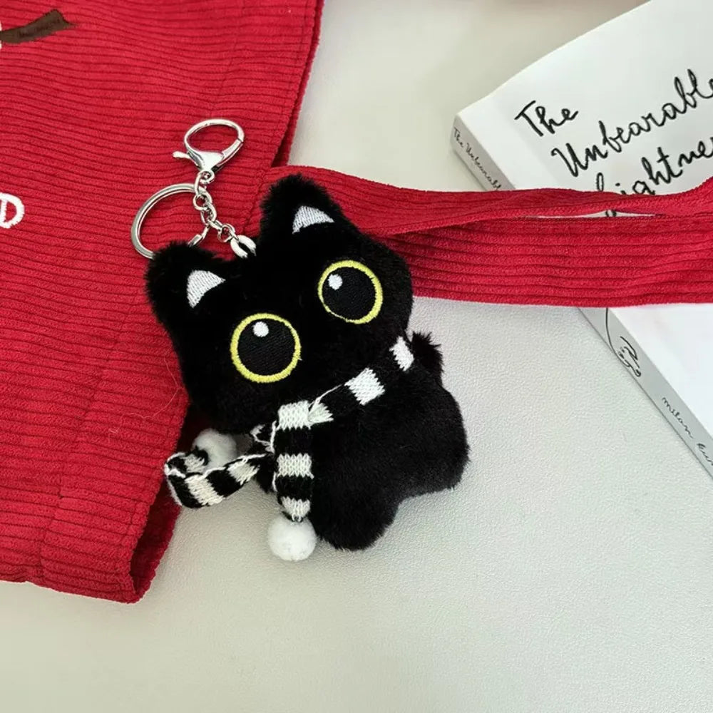 Cute Black Cat Plush Toy with Keychain