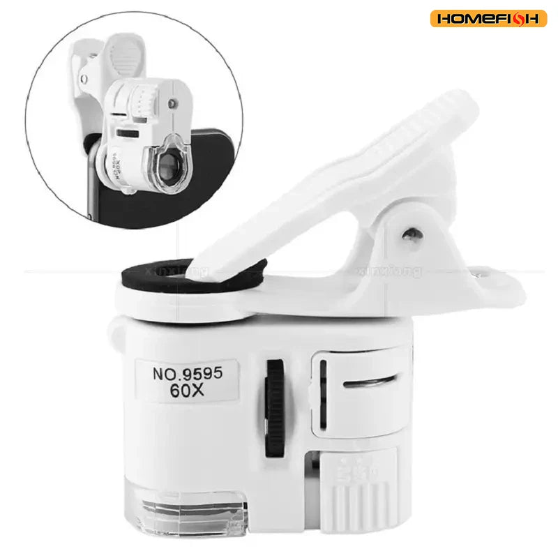 Clip On Microscope with LED UV Light Jewelry Magnifier for Cell Phone