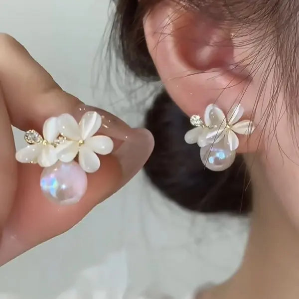 Leaves Crystal Flower Stud Earrings