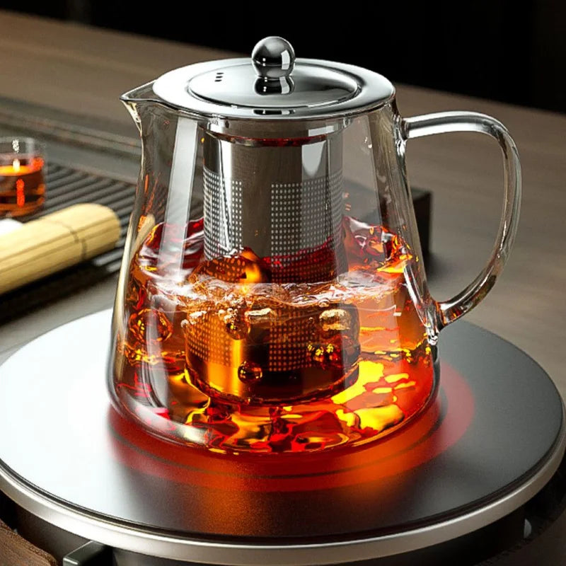 Heat Resistant Glass Teapot with  Tea Strainer Infuser Kettle