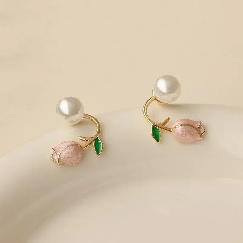Pearl Tulip Flower Earrings