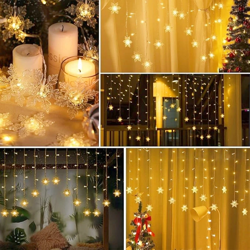 LED Snowflake Curtain String Lights