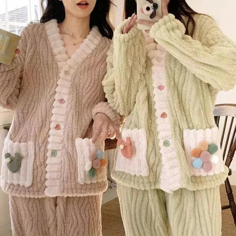 Thickened Warm Flannel Women pajamas