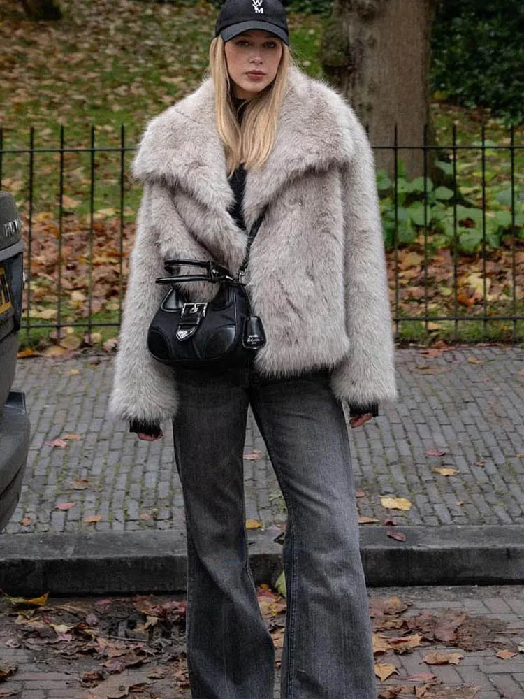 Cropped Faux Fur  Coat