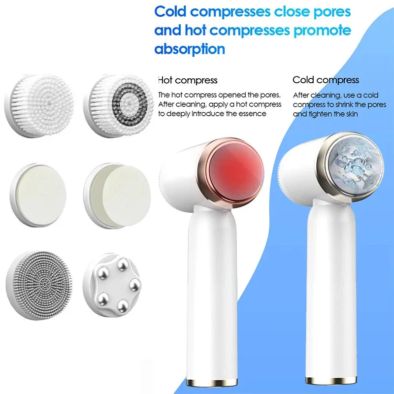 Portable 6-in-1 silicone electric Cleansing facial exfoliating brush