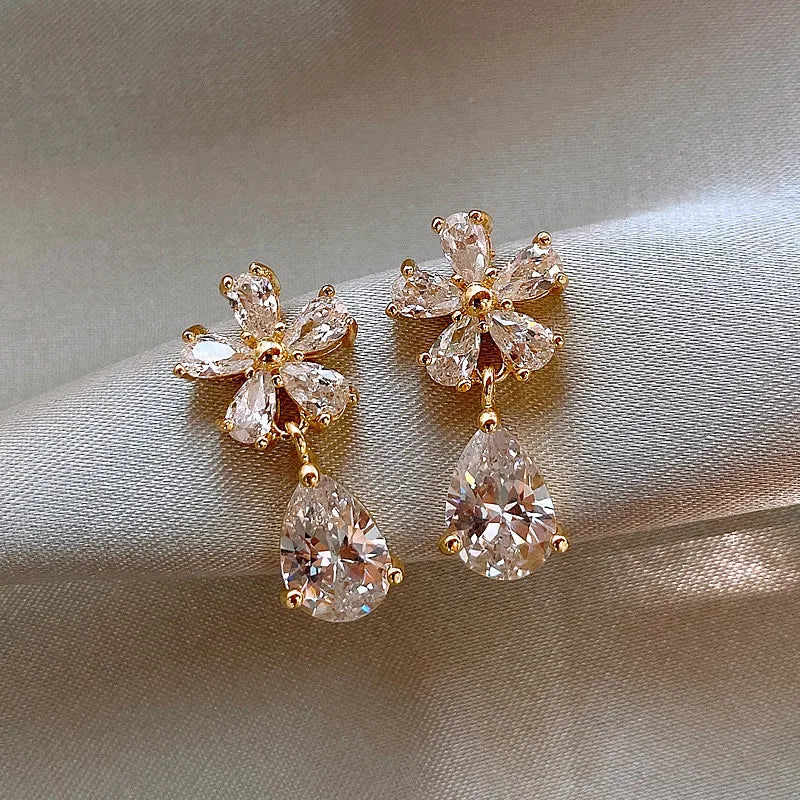 Leaves Crystal Flower Stud Earrings