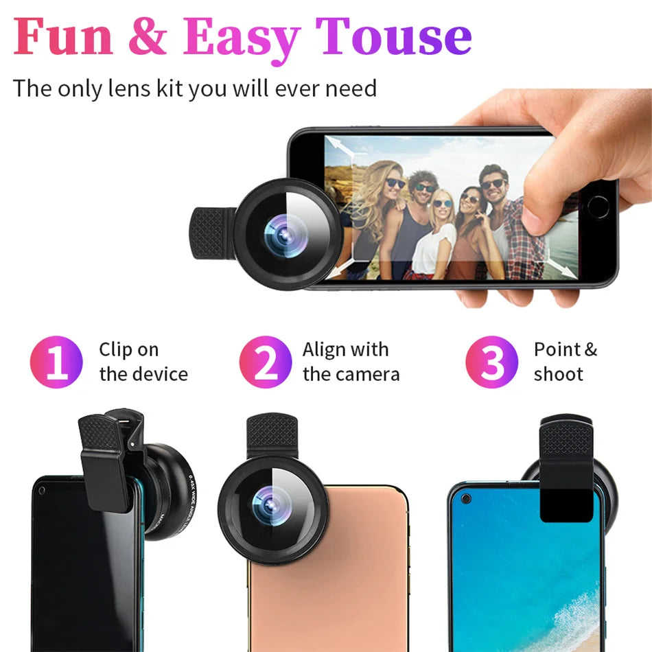2 IN 1 Lens Universal Clip Mobile Phone Lens Super Wide-Angle Macro HD