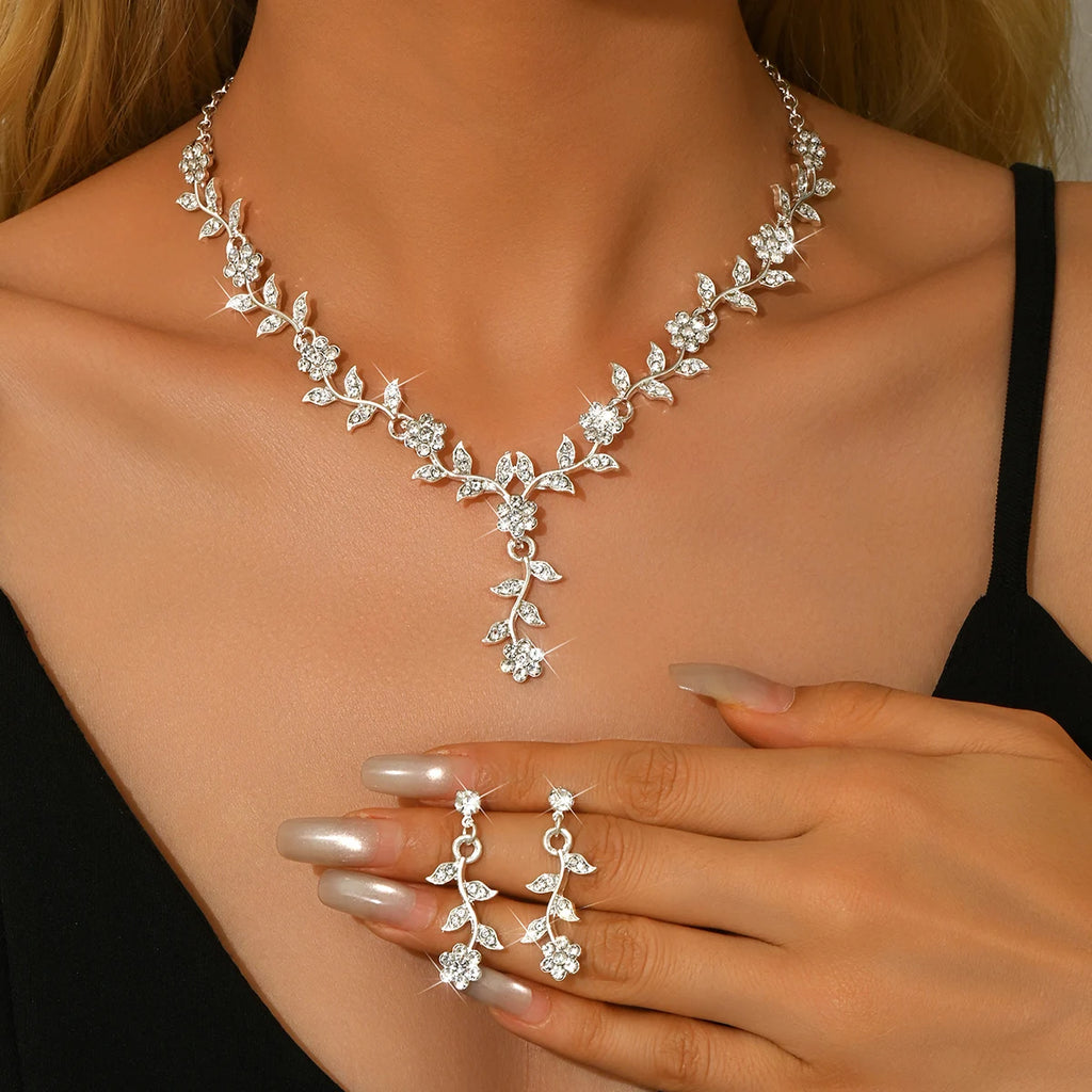 3PC Flower Necklace Earrings Jewelry Set