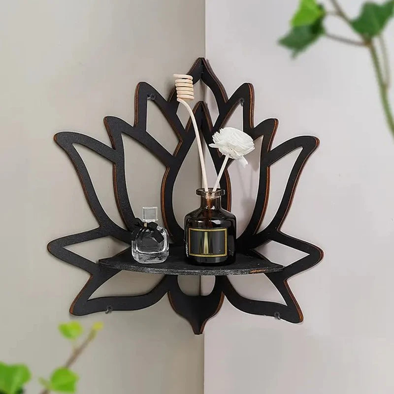 Wooden Lotus Corner Shelf Decorative Rack