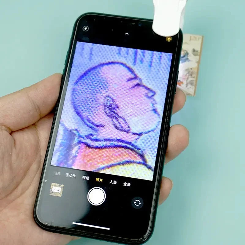 Clip On Microscope with LED UV Light Jewelry Magnifier for Cell Phone