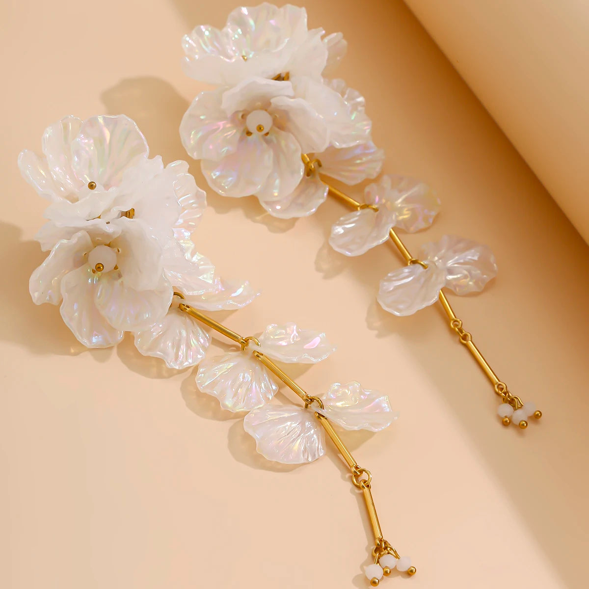 Elegant White Petal Flower Drop Earrings