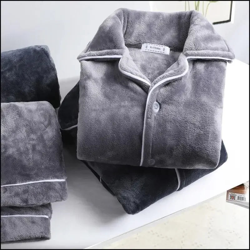 Men's Coral long sleeve Fleece Pajamas