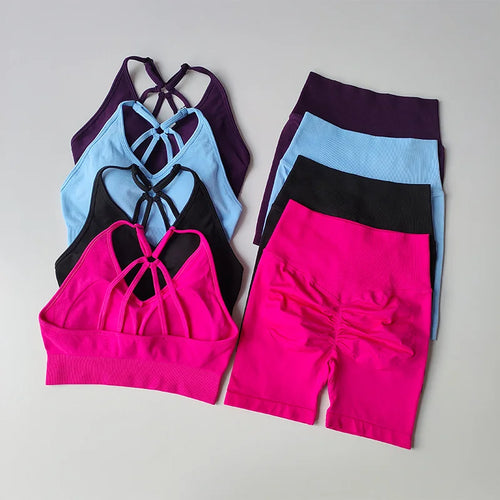 2 Pcs Women's High Waist shorts bra set