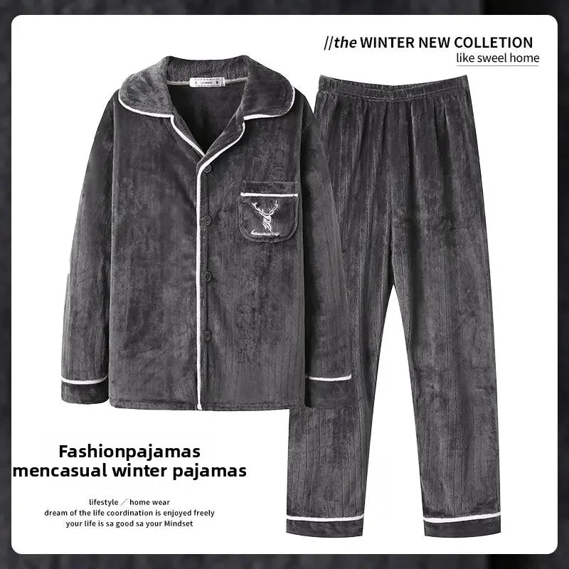 Men's Coral long sleeve Fleece Pajamas