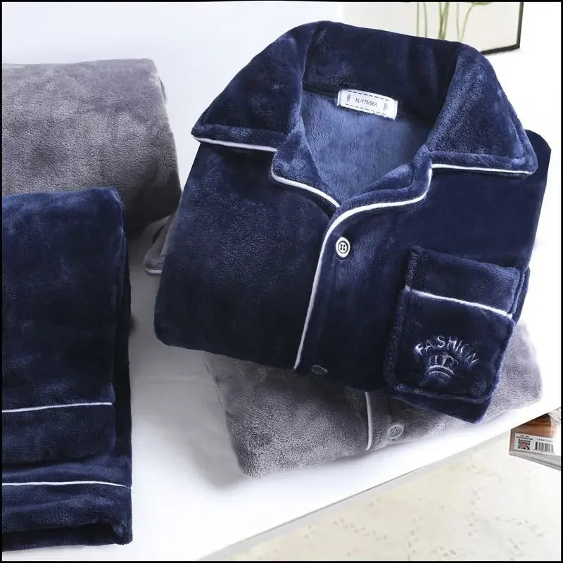 Men's Coral long sleeve Fleece Pajamas