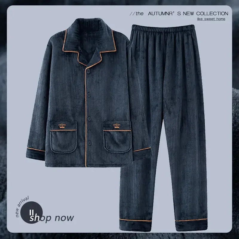 Men's Coral long sleeve Fleece Pajamas