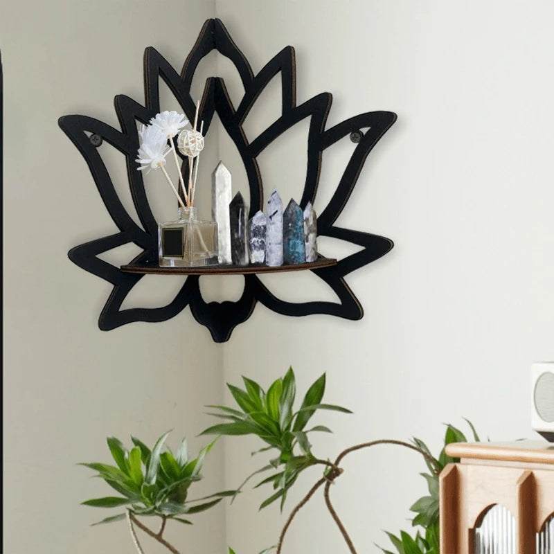 Wooden Lotus Corner Shelf Decorative Rack