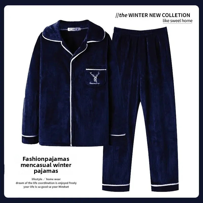 Men's Coral long sleeve Fleece Pajamas