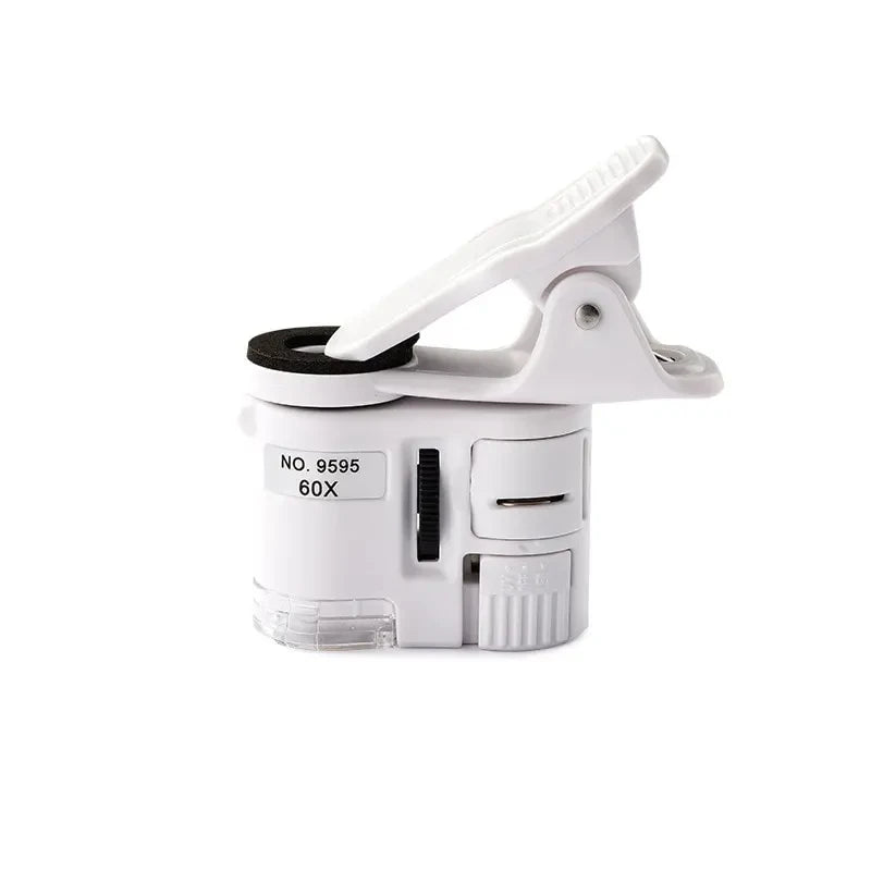 Clip On Microscope with LED UV Light Jewelry Magnifier for Cell Phone