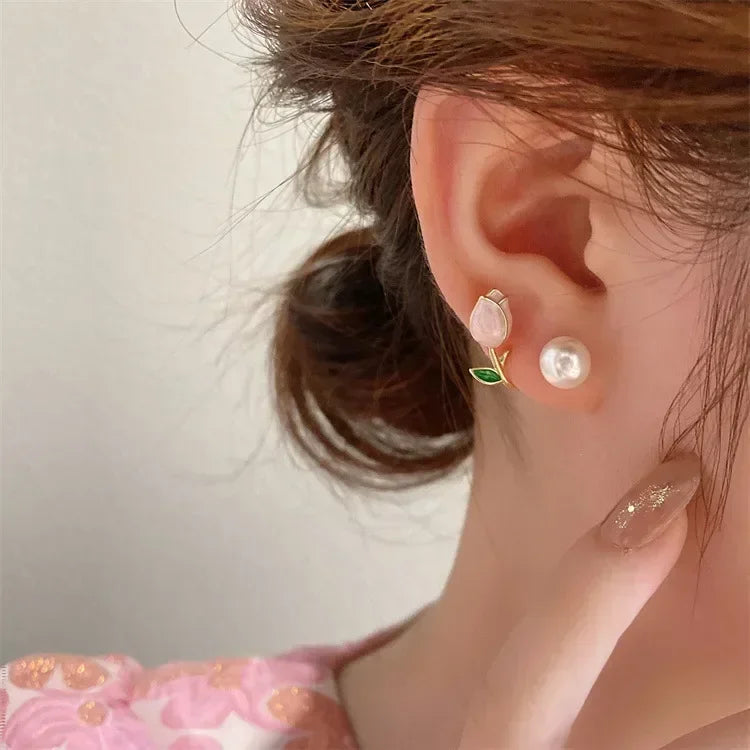 Pearl Tulip Flower Earrings
