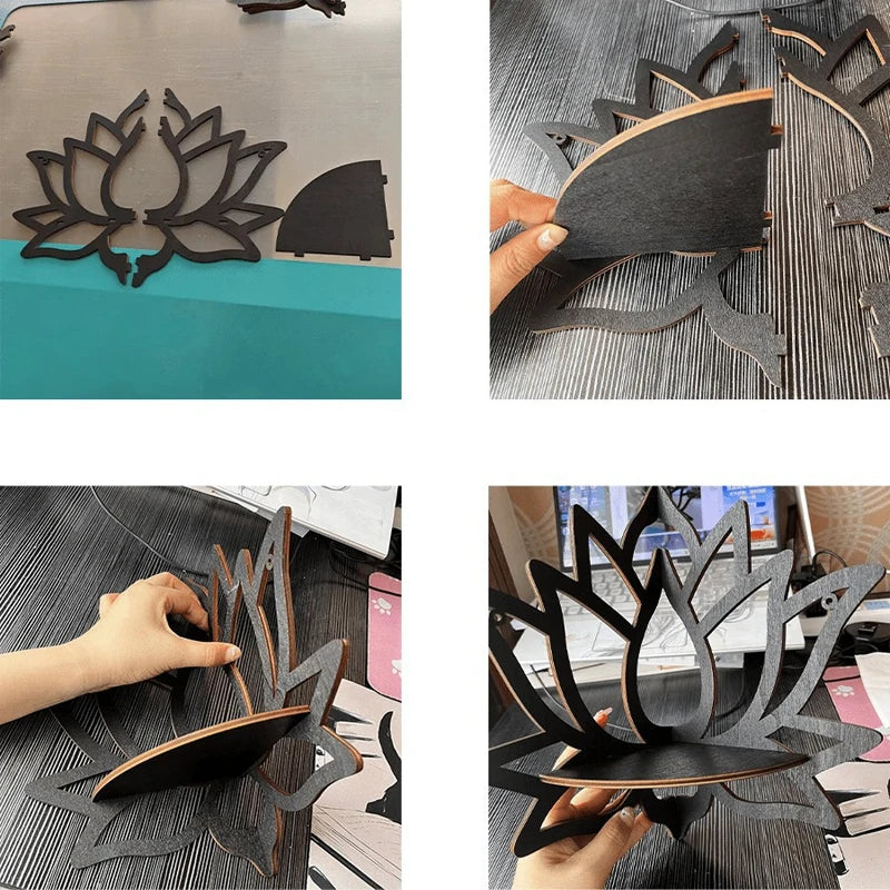 Wooden Lotus Corner Shelf Decorative Rack