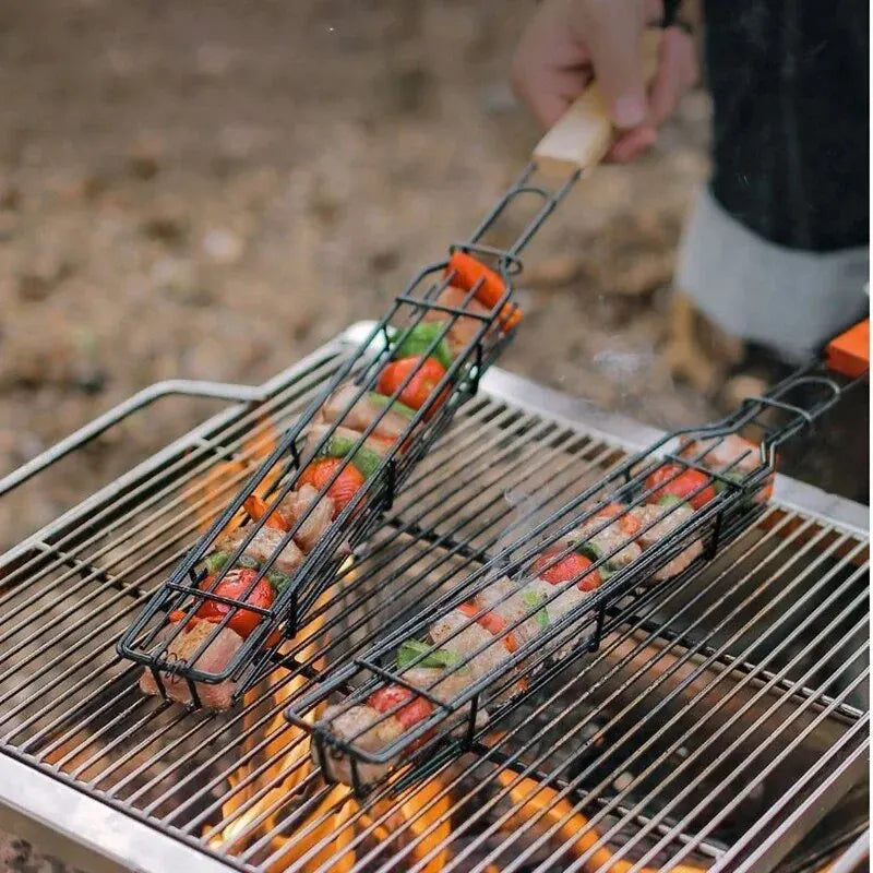 Outdoor Wooden Handle Barbecue Cage